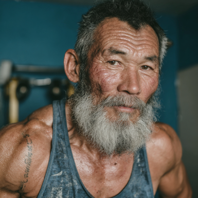 Дружная группа пожилых людей в спортзале